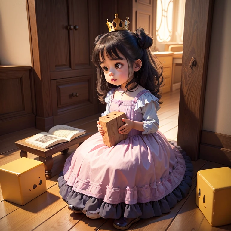 A very curious and creative little princess. She loves playing with building blocks, a storybook illustration, arte renderizada, storybook illustration, arte conceitual disney