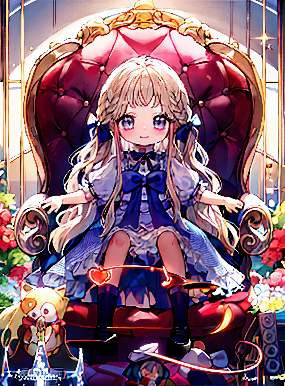 uma foto de uma sentada em uma corrente com uma boneca, Princesa Anime, portrait of magical young girl, splash arte anime loli, al anime de uma menina bonoli no vestido,ical girl anime mahou shojo, menina pequena loli,a de anime, Articial, divindade de cabelos brancos, Cute anime waifu in a nice dress, small curvy loli