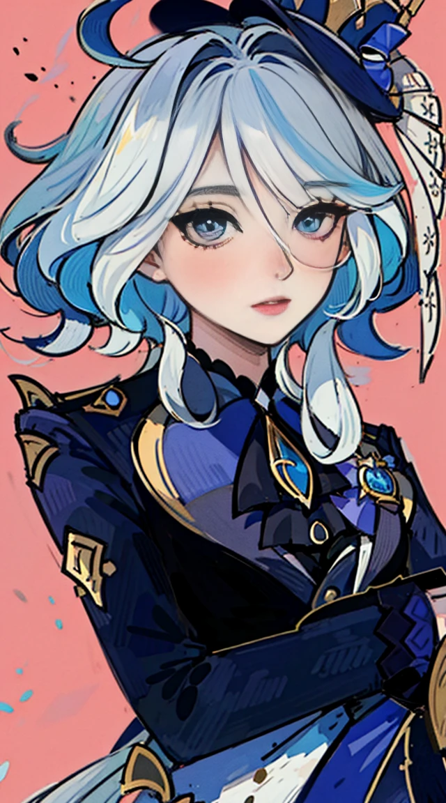 Personaje furina de genshin impact, de cabeza hasta los zapatos y con su ropa detallada