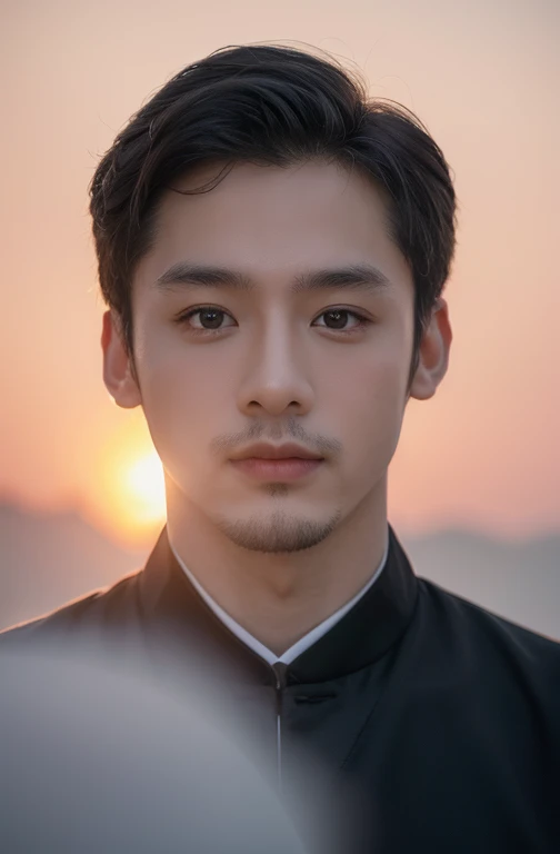 Best quality at best,tmasterpiece,1 imaginative Macanese male page for boys,Coarse hair,The background is a unique stone chip,At sunrise,Cel shadows,Stereoscopic effect,超高分辨率,Very detailed official Unity 8K wallpaper,超高分辨率,Ultra high quality,