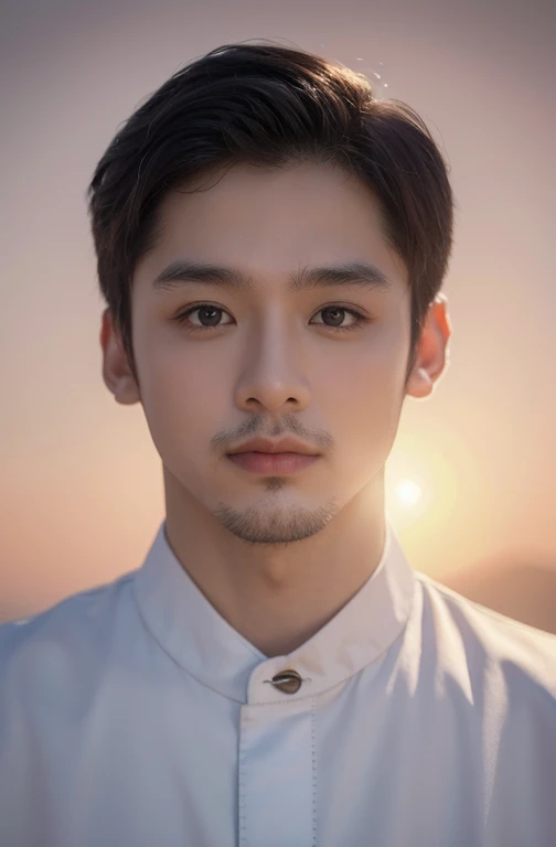Best quality at best,tmasterpiece,1 imaginative Macanese male page for boys,Coarse hair,The background is a unique stone chip,At sunrise,Cel shadows,Stereoscopic effect,超高分辨率,Very detailed official Unity 8K wallpaper,超高分辨率,Ultra high quality,