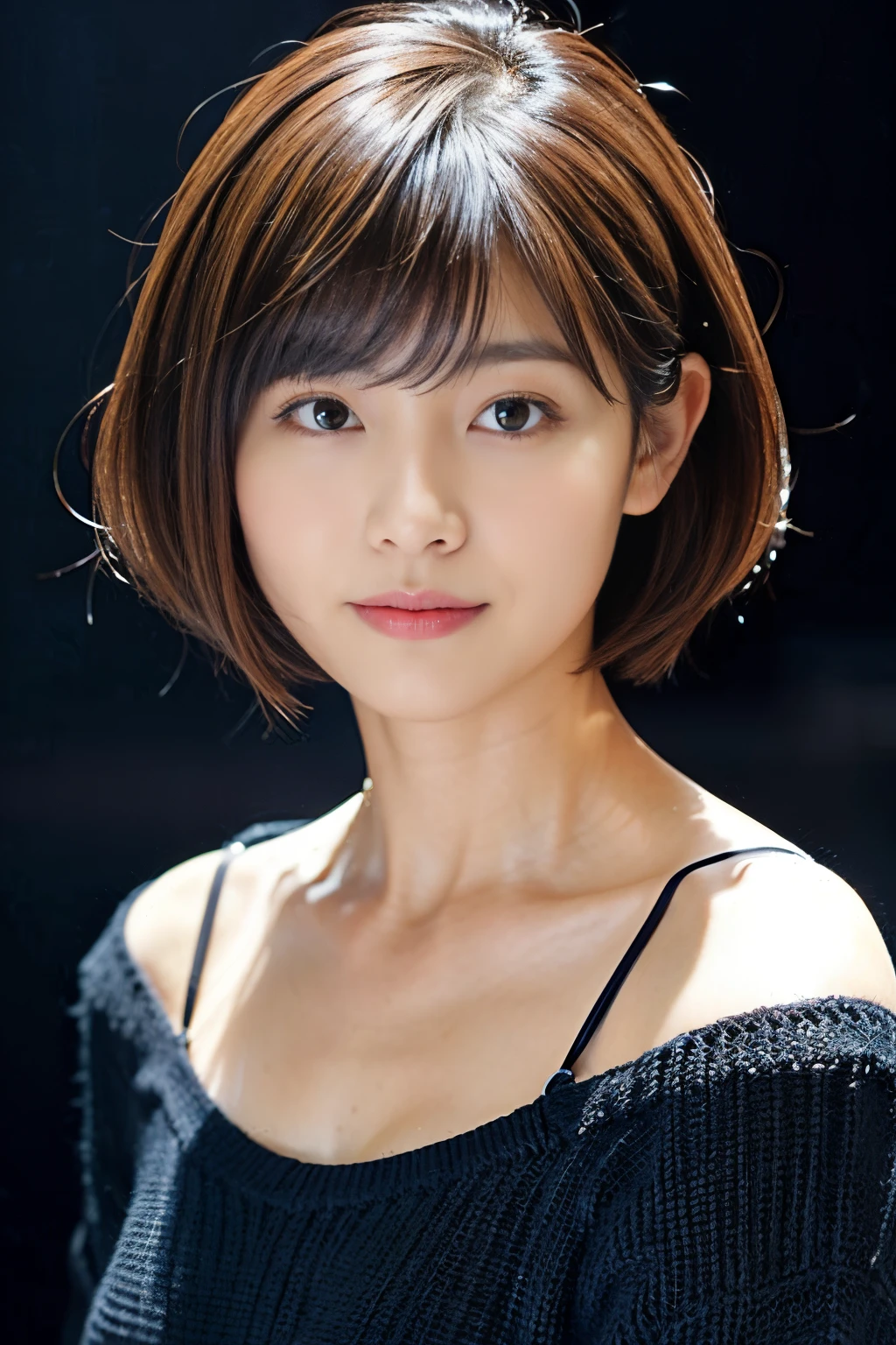 Woman in her early 30s、short-haired、dark brown hair、simple background、Top image quality、Like a real human being