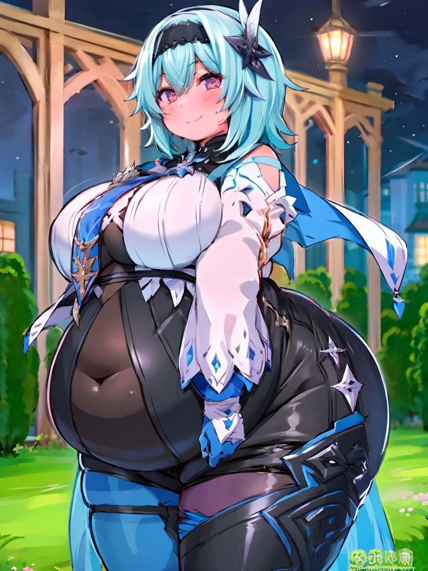 fat eula, 1girl, blue hair, short hair, black thighhighs, thick thighs, fat arms, fat body, hairband, bangs, symmetry eyes, closed bar, drinking beer, green beer, night, detailed face, medium breasts, (looking at viewer:1.2), black kneehighs, fat butt, pantyhose, smooth chin, (ulzzang-6500:0.7), (smile:0.9), (upper body:1.2), closed mouth, game cg, rendering, (photorealistic:1.2), fully naked,sweaty body,big boobs,pink, obese body, big cheeks, cute and fat face, happy