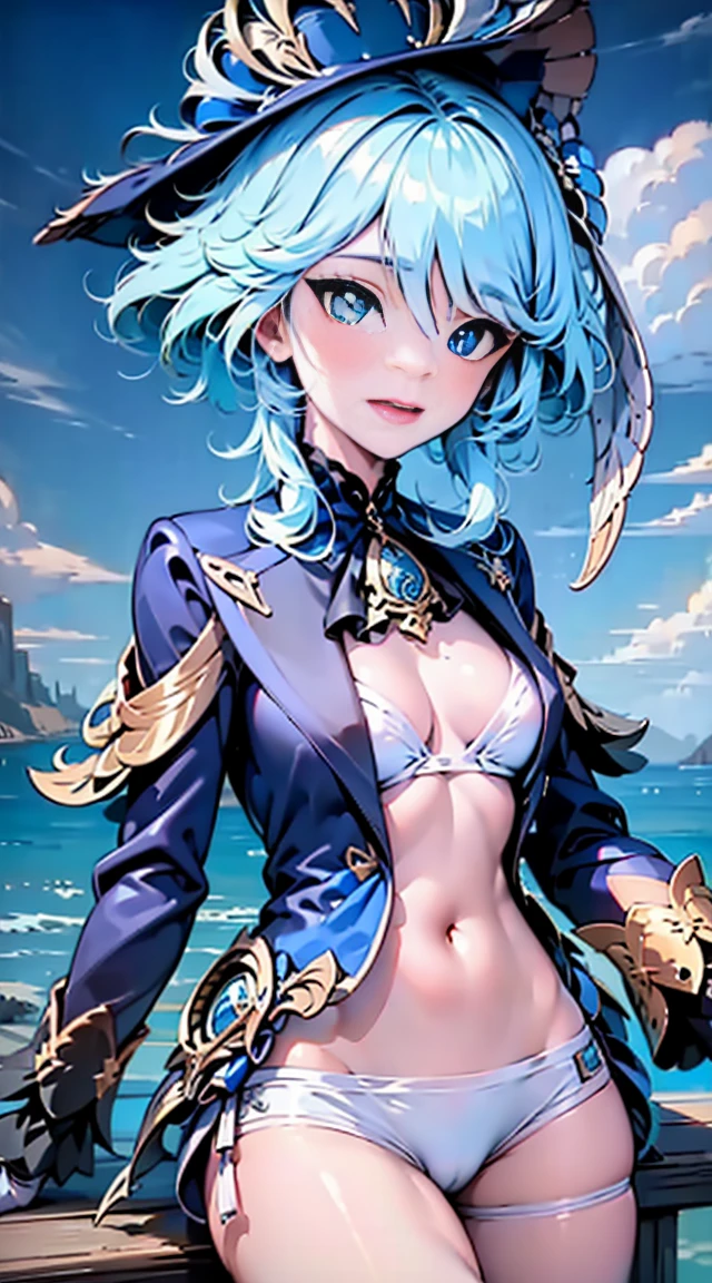 Personaje furina de genshin impact, de cabeza hasta los zapatos y con su ropa detallada