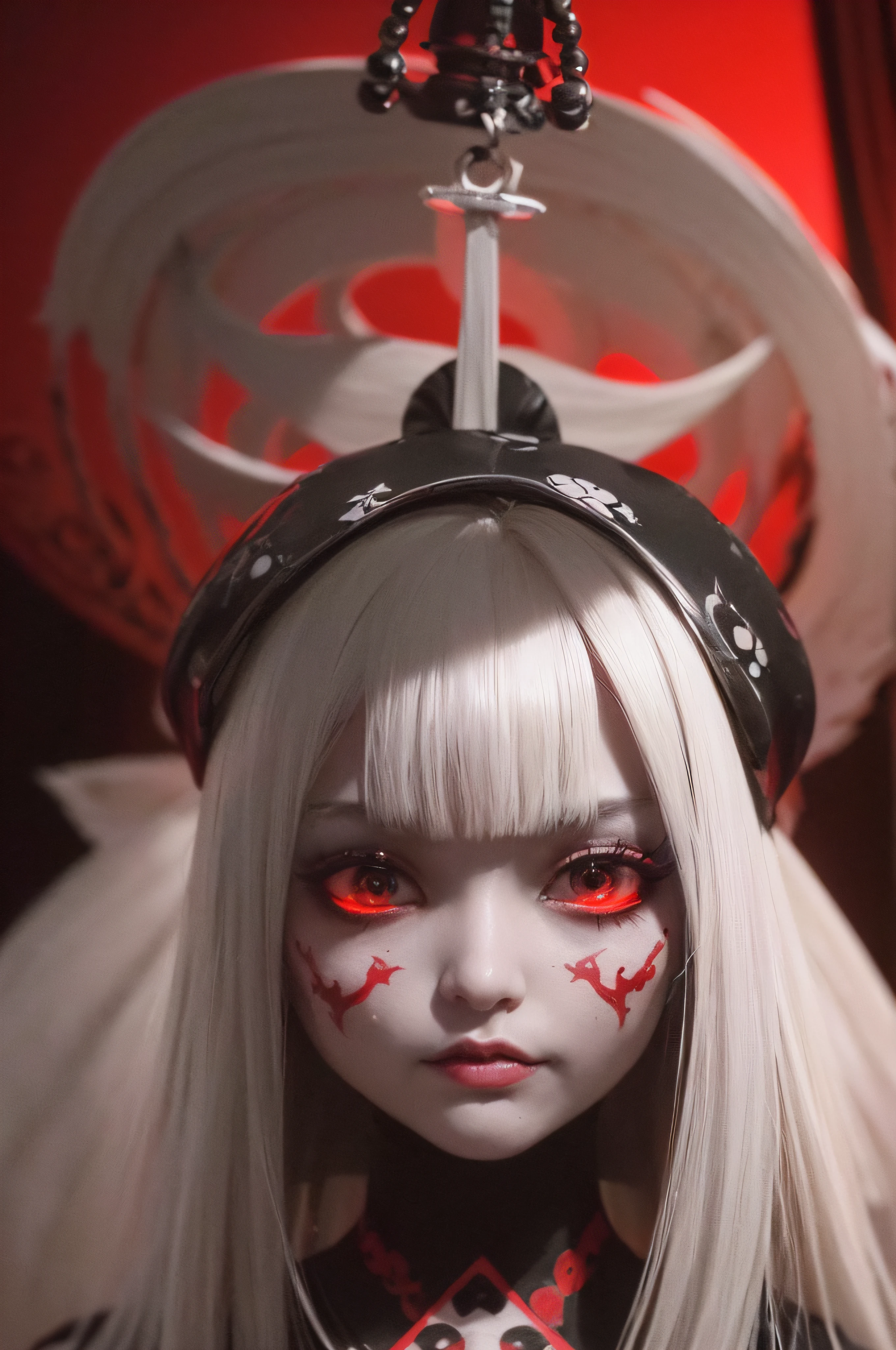 "(The best lighting, oscuro, dramatic),(feto calavera geisha escupiendo tinta roja, Cicatrices, sexy, cerebro, sangre, una rata dentro de la cabeza, terror.),(ojos rojos, calaveras). volumetric light.