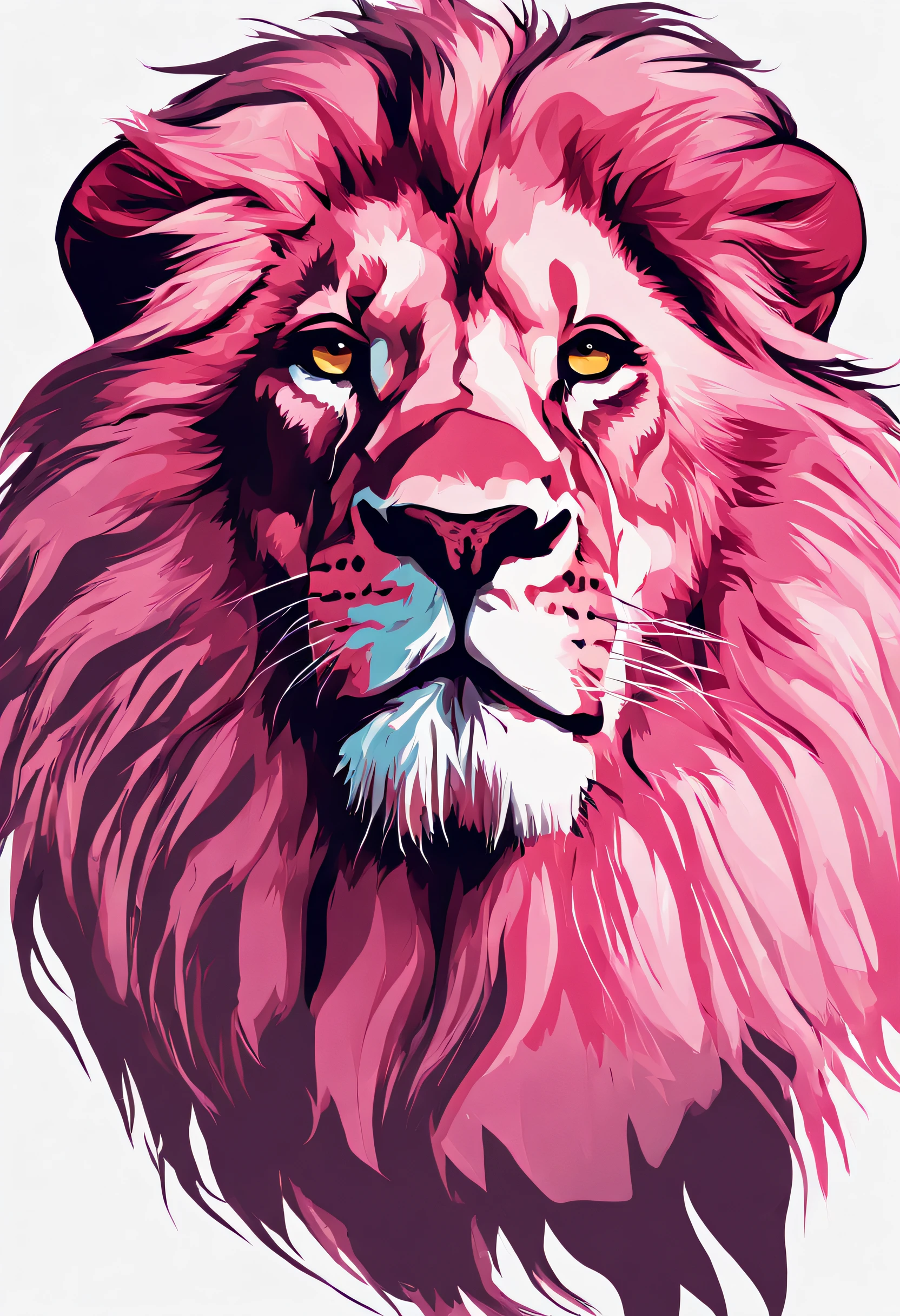 wild lion king of the jungle lion with pink tones pink color lion with a very splendid mane read lion's mane very strong lion vector type illustrated drawing
