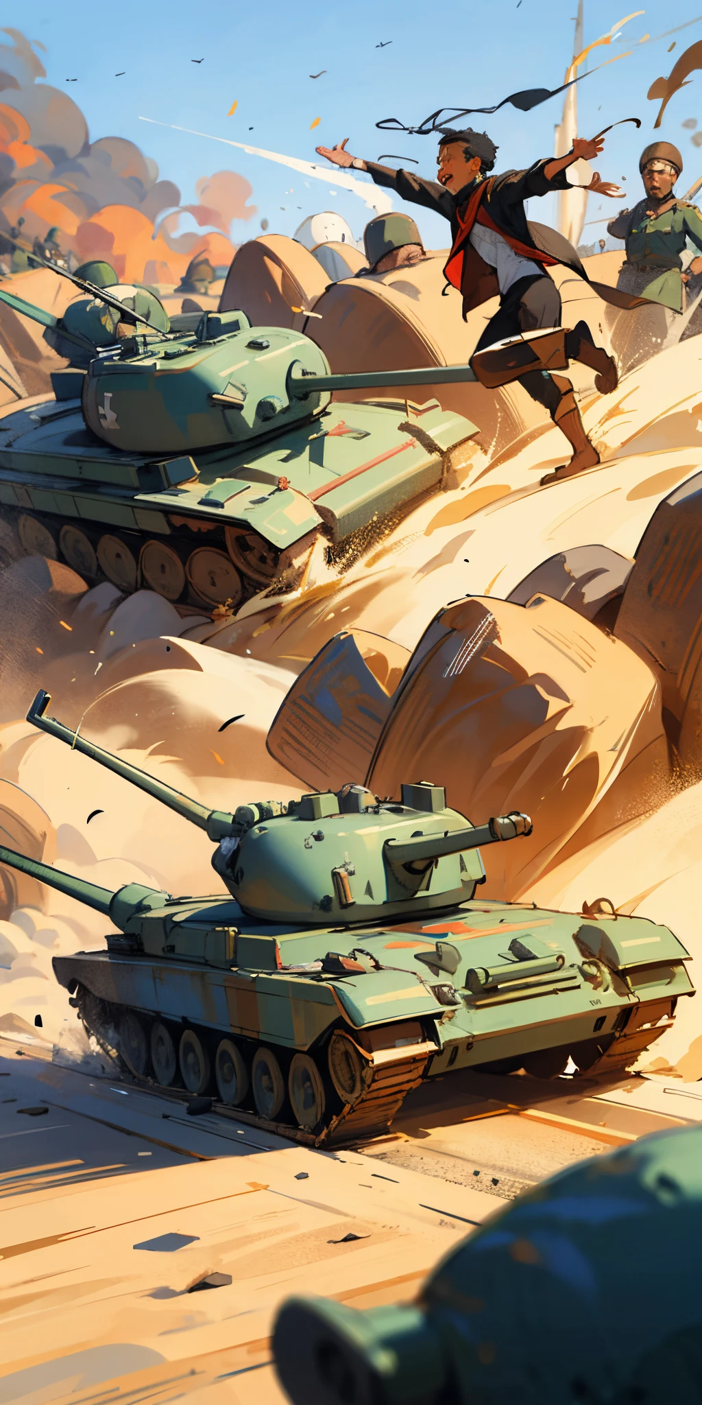 Machine guns, rifles, tanks, aircraft, artillery