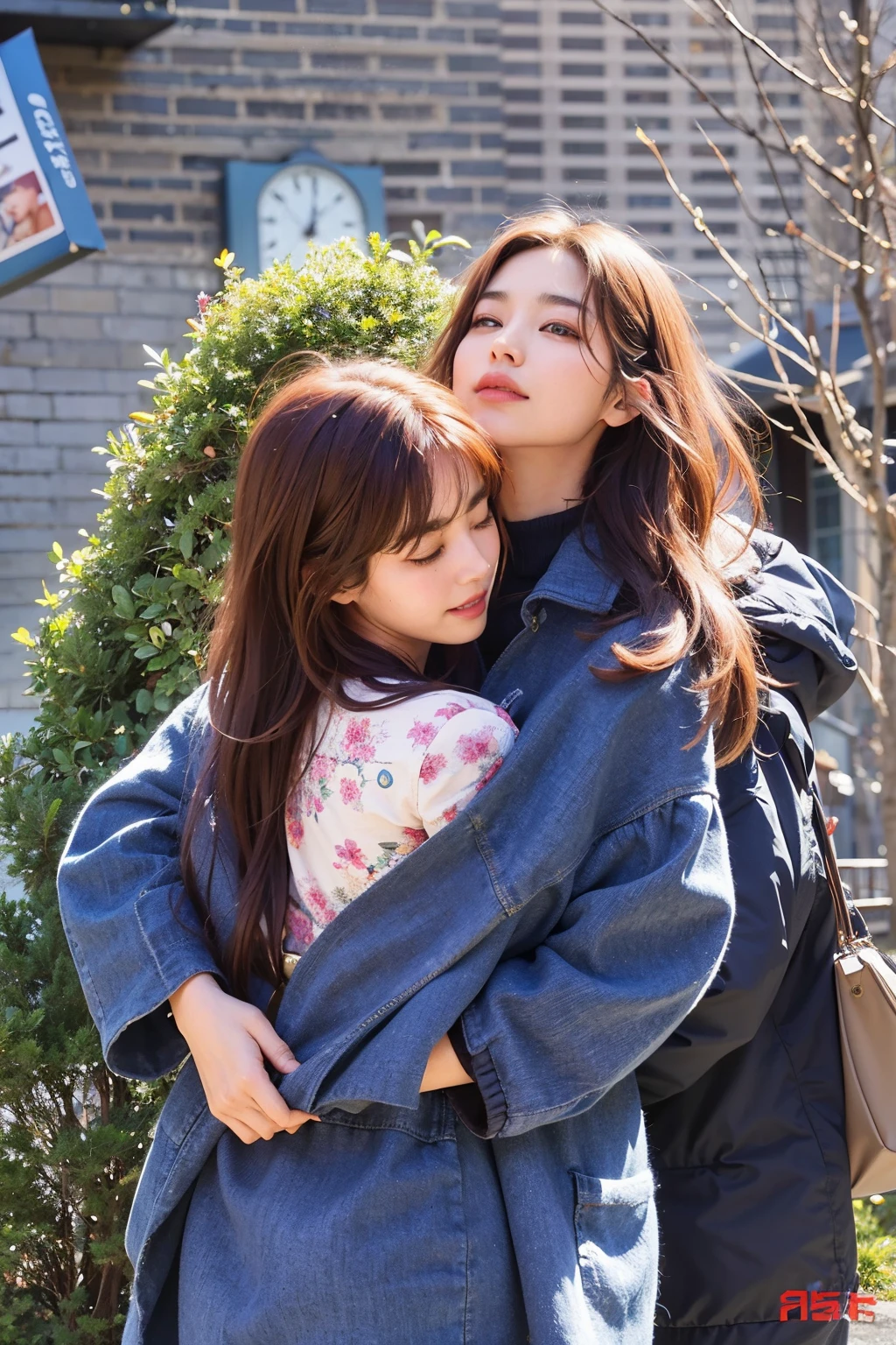 Araffes and a woman hugging in a park, song hye - kyo, promo ainda, cena do filme live action, no set, filme realista ainda, mulher segurando outra mulher, Sakimichan, ainda de um filme live action, atriz da Coreia, dramatic movie still, Filmado do filme, Bae Suzy, filme muito realista ainda