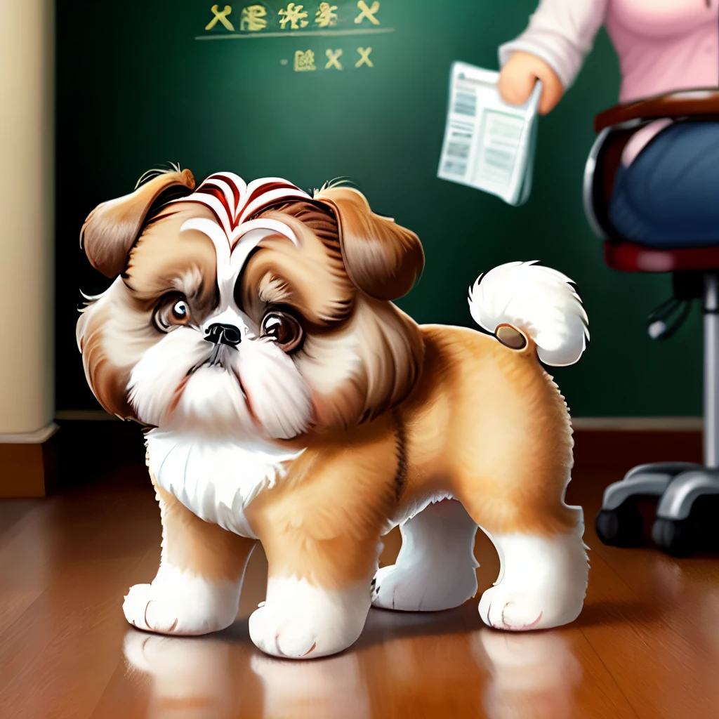 The old Shih Tzu girl being consulted at the vet,