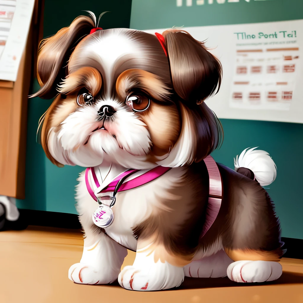 The old Shih Tzu girl being consulted at the vet,