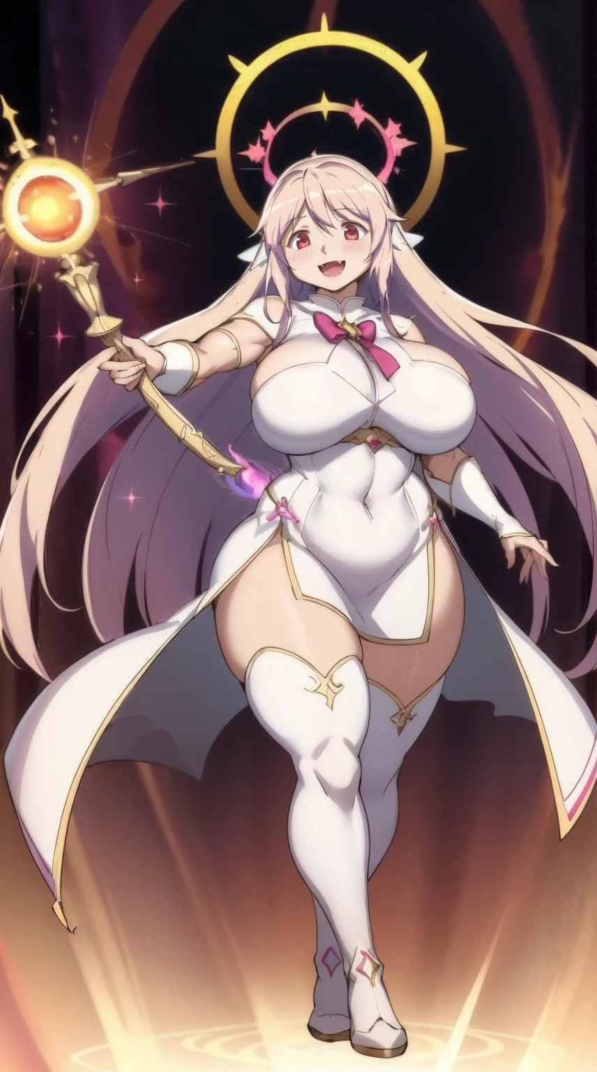 e,, holy magicalgirl, open mouth fang, holy haura, halo, smile, joyfull, paladin, sword holding, full body , boots, standing,cute,breast, curvy, female,fantasy goddess,there is a cartoon picture of a woman with a very large breast, glowing angelic being, glowing holy aura, inspired by Luma Rouge, the non-binary deity of spring, ethereal rainbow nimbus, the butterfly goddess of fire, inspired by Marie Angel, glowing aura around her, astral fairy, as the goddess of the sun, “uwu the prismatic person, big breast, happy, beautiful eyes, , full body, walking, long robe, long dress, ,priestess ,holy, smile, god rays, ray tracing, sparkle, cinematic lighting, UHD, retina, masterpiece, ccurate, anatomically correct, textured skin, super detail, high details, high quality, award winning, best quality, highres, 1080P, HD, 4K, thunder aura, light aura,, long robe, full tunic