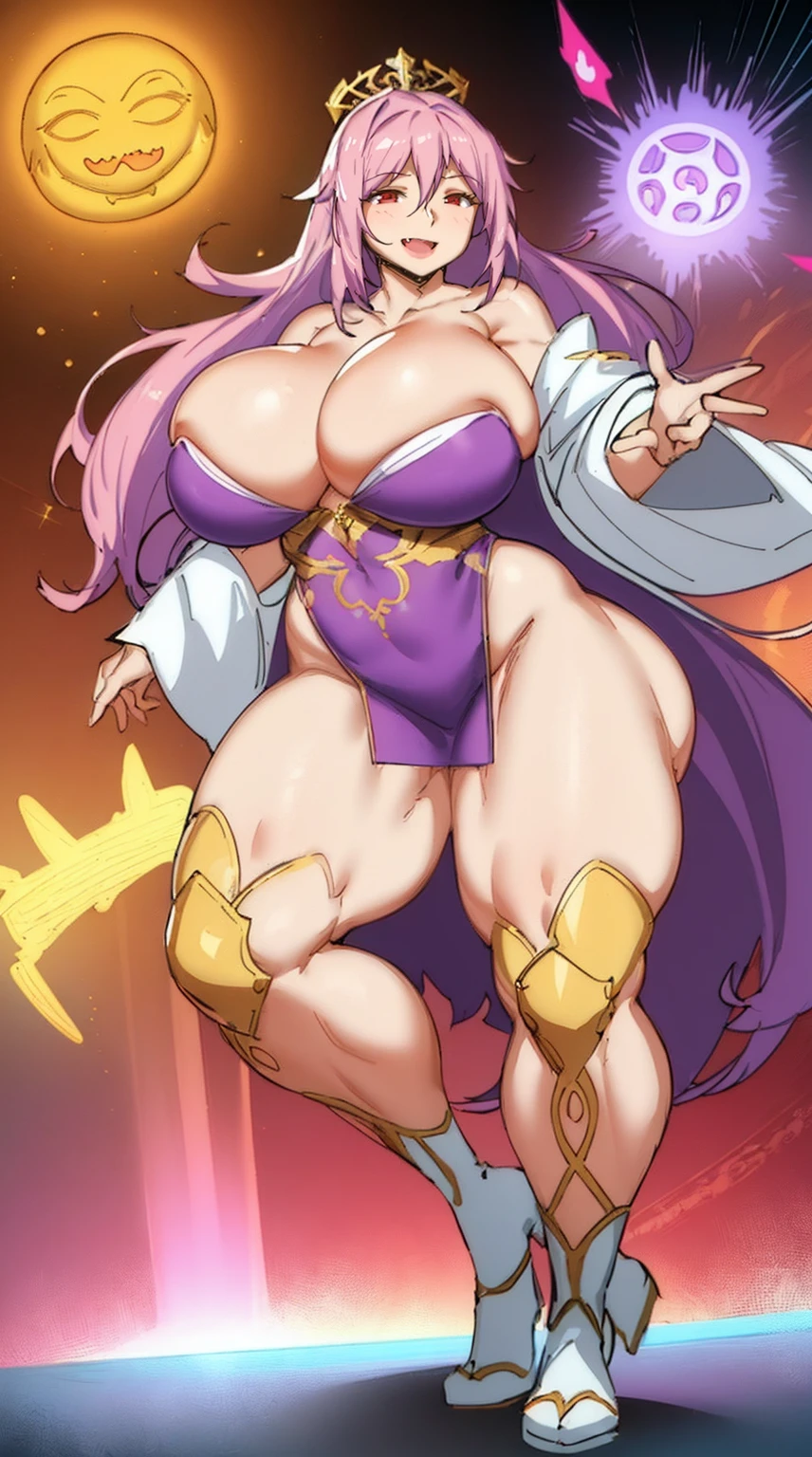 (best quality,masterpiece:1.2),intricate details,beautiful detailed eyes,beautiful detailed lips,extremely detailed eyes and face,longeyelashes,super curvy,comic style,vibrant colors,standing,innocent, full body, standing, smile,, holy magicalgirl, open mouth fang, holy haura, halo, smile, joyfull, paladin, sword holding, full body , boots, standing,cute,breast, curvy, female,fantasy goddess,there is a cartoon picture of a woman with a very large breast, glowing angelic being, glowing holy aura, inspired by Luma Rouge, the non-binary deity of spring, ethereal rainbow nimbus, the butterfly goddess of fire, inspired by Marie Angel, glowing aura around her, astral fairy, as the goddess of the sun, “uwu the prismatic person, big breast, happy, beautiful eyes, , full body, walking, long robe, long dress, ,priestess ,holy, smile, god rays, ray tracing, sparkle, cinematic lighting, UHD, retina, masterpiece, ccurate, anatomically correct, textured skin, super detail, high details, high quality, award winning, best quality, highres, 1080P, HD, 4K, thunder aura, light aura,full body suit