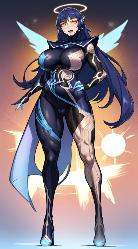 (best quality,masterpiece:1.2),intricate details,beautiful detailed eyes,beautiful detailed lips,extremely detailed eyes and face,longeyelashes,super curvy,comic style,vibrant colors,standing,innocent, full body, standing, smile,, holy magicalgirl, open mouth fang, holy haura, halo, smile, joyfull, paladin, sword holding, full body , boots, standing,cute,breast, curvy, female,fantasy goddess,there is a cartoon picture of a woman with a very large breast, glowing angelic being, glowing holy aura, inspired by Luma Rouge, the non-binary deity of spring, ethereal rainbow nimbus, the butterfly goddess of fire, inspired by Marie Angel, glowing aura around her, astral fairy, as the goddess of the sun, “uwu the prismatic person, big breast, happy, beautiful eyes, , full body, walking, long robe, long dress, ,priestess ,holy, smile, god rays, ray tracing, sparkle, cinematic lighting, UHD, retina, masterpiece, ccurate, anatomically correct, textured skin, super detail, high details, high quality, award winning, best quality, highres, 1080P, HD, 4K, thunder aura, light aura,full body suit