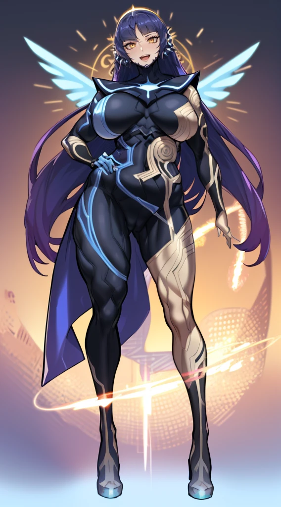 (best quality,masterpiece:1.2),intricate details,beautiful detailed eyes,beautiful detailed lips,extremely detailed eyes and face,longeyelashes,super curvy,comic style,vibrant colors,standing,innocent, full body, standing, smile,, holy magicalgirl, open mouth fang, holy haura, halo, smile, joyfull, paladin, sword holding, full body , boots, standing,cute,breast, curvy, female,fantasy goddess,there is a cartoon picture of a woman with a very large breast, glowing angelic being, glowing holy aura, inspired by Luma Rouge, the non-binary deity of spring, ethereal rainbow nimbus, the butterfly goddess of fire, inspired by Marie Angel, glowing aura around her, astral fairy, as the goddess of the sun, “uwu the prismatic person, big breast, happy, beautiful eyes, , full body, walking, long robe, long dress, ,priestess ,holy, smile, god rays, ray tracing, sparkle, cinematic lighting, UHD, retina, masterpiece, ccurate, anatomically correct, textured skin, super detail, high details, high quality, award winning, best quality, highres, 1080P, HD, 4K, thunder aura, light aura,full body suit