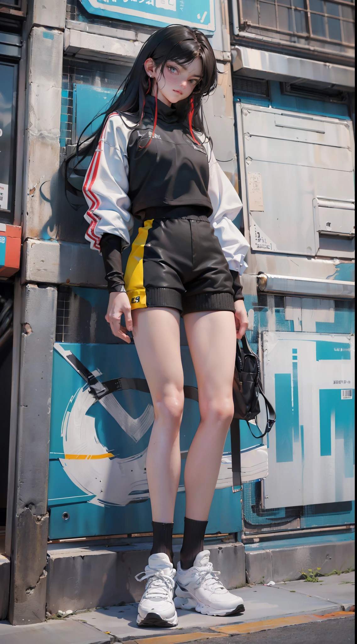 (Full body like:1.2),( long leges, Height 170 cm), (Best quality at best, 4K, 8K, A high resolution, tmasterpiece:1.2), ultra - detailed, (actual, realistically, realistically:1.37), moody gestures, western metal, Moderate chest size, Happy expression, Sports student uniform with sneakers
