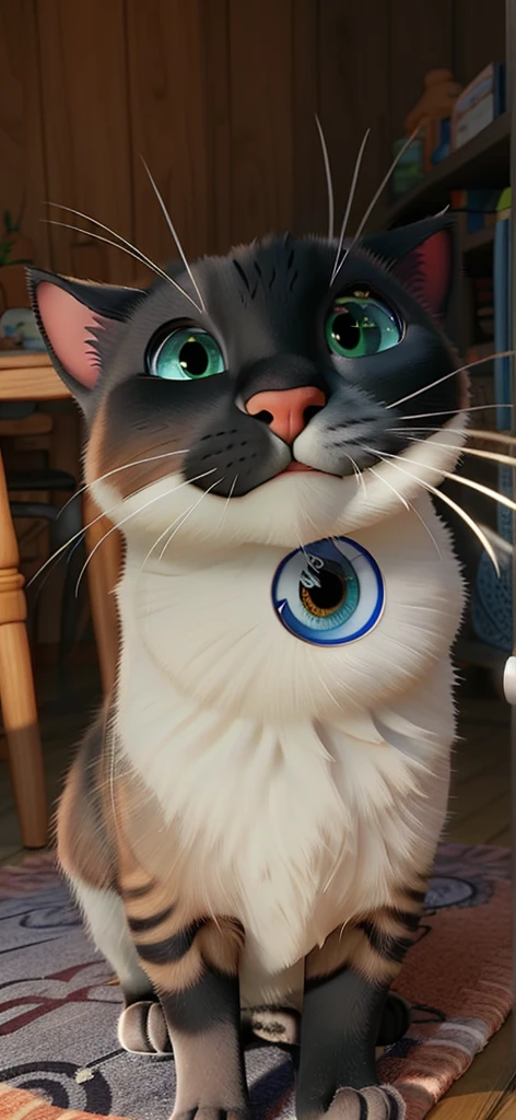 Um gato de olhos azuis estilo pixar alta qualidade