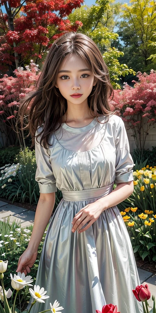 Wearing a bright red dress,Bring out her fair complexion, Standing gracefully in front of a flowery garden,Front Shooting, Double exposure effect creates an ethereal atmosphere,bathed in the warm glow of the sun. The garden was full of colorful flowers, Including roses, tulips, and daisies, Create a picturesque background. girl surrounded by breeze, Let her hair flow gracefully. As she gazes into the distance,Her eyes are full of curiosity and innocence, hinting at her charming smile, There's a story behind this. Portraits are created with oil paints, Give it a rich and timeless feeling. vibrant with colors、with dynamism, Focus on warm colors,Create a feeling of warmth and well-being. The lighting is soft and natural, Gives girls a soft glow;s face, exquisite detailing,Enhance her facial features,Create a sense of depth. The overall quality of the artwork is of the highest standard, Every stroke reveals the artist's style'styled'Stylized'Stylized'talent;talent;Skills and attention to detail. The degree of reality is shocking, Make your portrait come to life, Evoke a connection with the audience. This masterpiece captures the beauty and essence of the girl, provides a timeless and captivating manifestation of her existence.