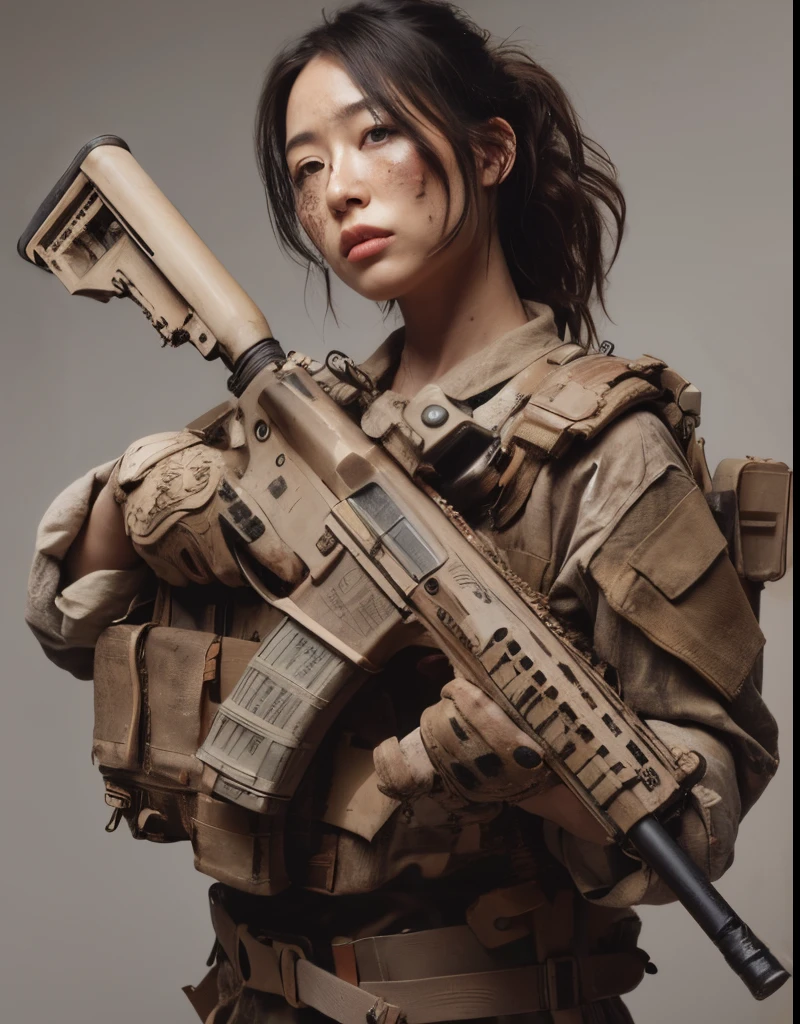 nsfw,(Highest quality:1.2),32k HDR,High resolution,Japanese women in the U.S. military,Holding an automatic rifle,have a tense look on one&#39;s face,Bulletproof vest,Backpack,Japanese women,A detailed depiction of the Hulk wielding an automatic rifle in a post-apocalyptic world,Check out the realistic skin texture of the Hulk,Capture every subtle detail,The scene should be gritty.,Debris and impurities scattered around,Dimly lit basement,ruins,Inside the room,Contrasting with the desolate background,Images must be of the highest quality,High resolutionとフォトリアリスティックなレンダリング.((first round)),((Torn clothes)),((Detained)),((rope,rope,Lock)),((Nipples)),