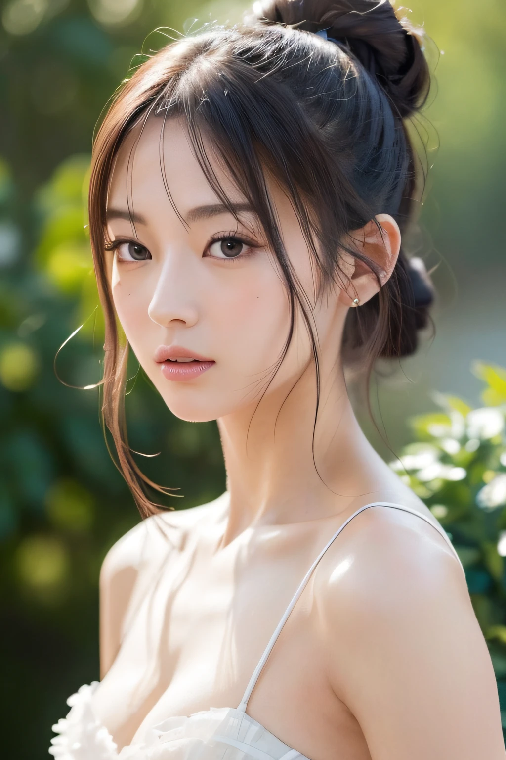 Best quality, brown hair, innocent face, slim body, D-cup, white bra top, short pants, urban street setting,(8K、Raw photo、highest quality、Masseter muscle part:1.2)、Super detailed、super resolution、(realistic、realistic pictures:1.37)、 portrait、High-definition RAW color photo、professional photography、 very detailed and beautiful、very detailed、8K image wallpaper、amazing details、huge file size、 official art、very detailed CG Unity 8K wallpaper, very detailed woman、girl、20 year old woman, very detailed肌、very thin fingers、very detailed nose、very detailed detailed mouth、perfect anatomy、 detailed background、detailed clothing、white skin、glowing skin、 slender body、black haired、semi-long、laughter、 lifelike face、delicate eyes、ordering sauce、 positive、standing athletic pose、dynamic lighting
