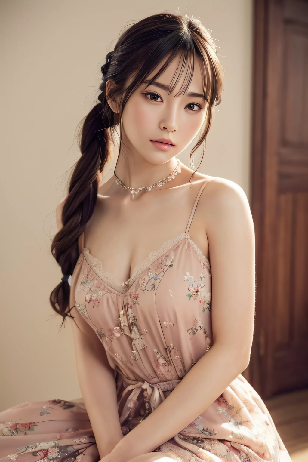 Focus on people。Create and express the best shining composition of the person in a realistic way。((masterpiece))、(((top-quality)))、((ultra-detailliert))、(A hyper-realistic)、(highly detailed CGillustration)、(extremely delicate and beautiful)、Girl a masterpiece、top-quality、Realistic skin feeling、Realistic fabric、We will introduce a realist illustration focusing on the center front of girls with realistic and ultra-detailed eyes.。This is the absolute rule, and the following sentence expresses the image quality。 The greatest painter in human history meets an unparalleled beauty、It is the greatest masterpiece in the history of the Inuiku Ichigo, which depicts the most beautiful figure of a lifetime.。 Create stunning anime artwork that is currently trending on seaStation、Introducing exquisite beauty and seductive aesthetics。Hair is tied up、pesant dress
