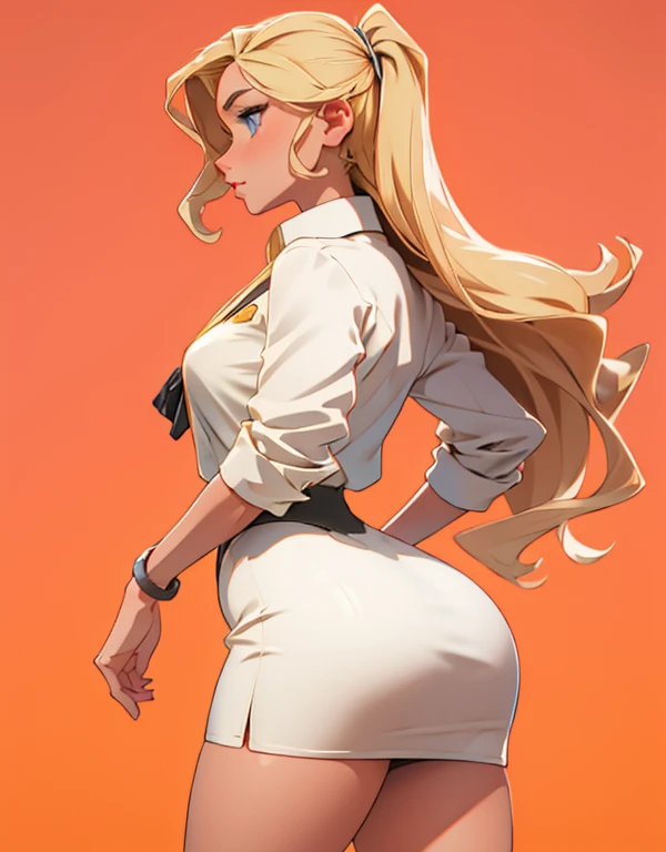 grabbing another's ass, long hair, blonde hair, 
grabbing another's ass, 1boy, 1girl, from side, netorare, pencil skirt, office lady,, masterpiece, best quality, highly detailed ,ass, boy grabbing ass, curvy,