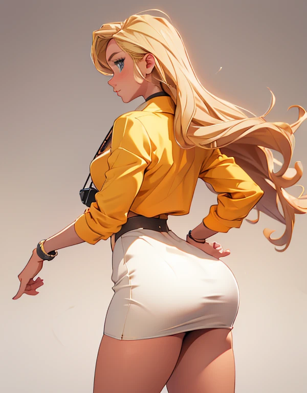 grabbing another's ass, long hair, blonde hair, 
grabbing another's ass, 1boy, 1girl, from side, netorare, pencil skirt, office lady,, masterpiece, best quality, highly detailed ,ass, boy grabbing ass, curvy,