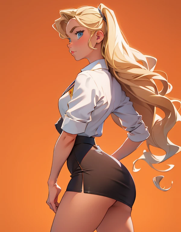 grabbing another's ass, long hair, blonde hair, 
grabbing another's ass, 1boy, 1girl, from side, netorare, pencil skirt, office lady,, masterpiece, best quality, highly detailed ,ass, boy grabbing ass, curvy,