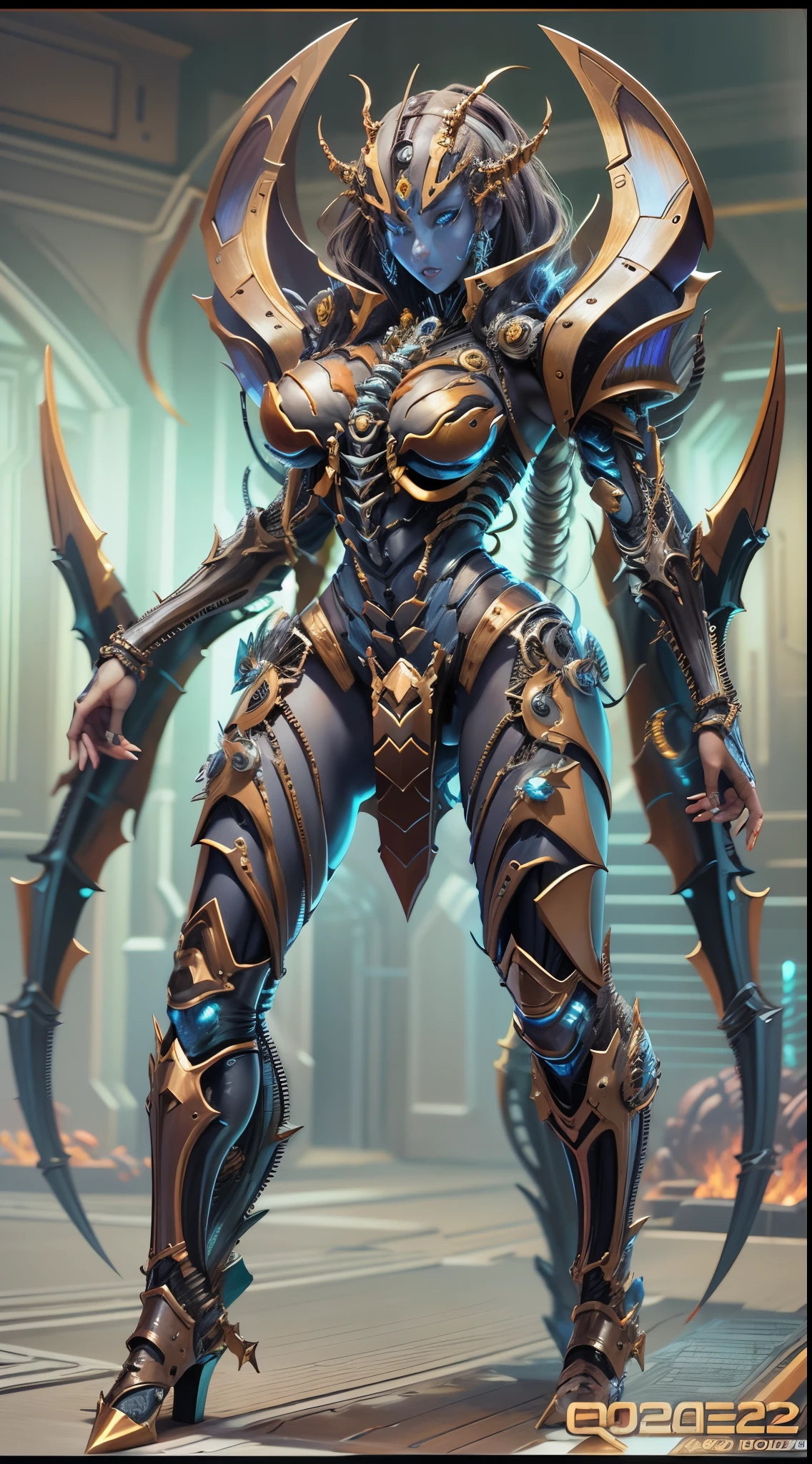 score_9, score_8_up, score_7_up, Wear mechanical clothing, Wonders of the machine, cyber, Cybernetic Guardian, Futuristic Armor, whole body, Front pose, Symmetric, Complex (Steel Metal [rust]), joint, Warframe style, cyborg, Female body and armor,