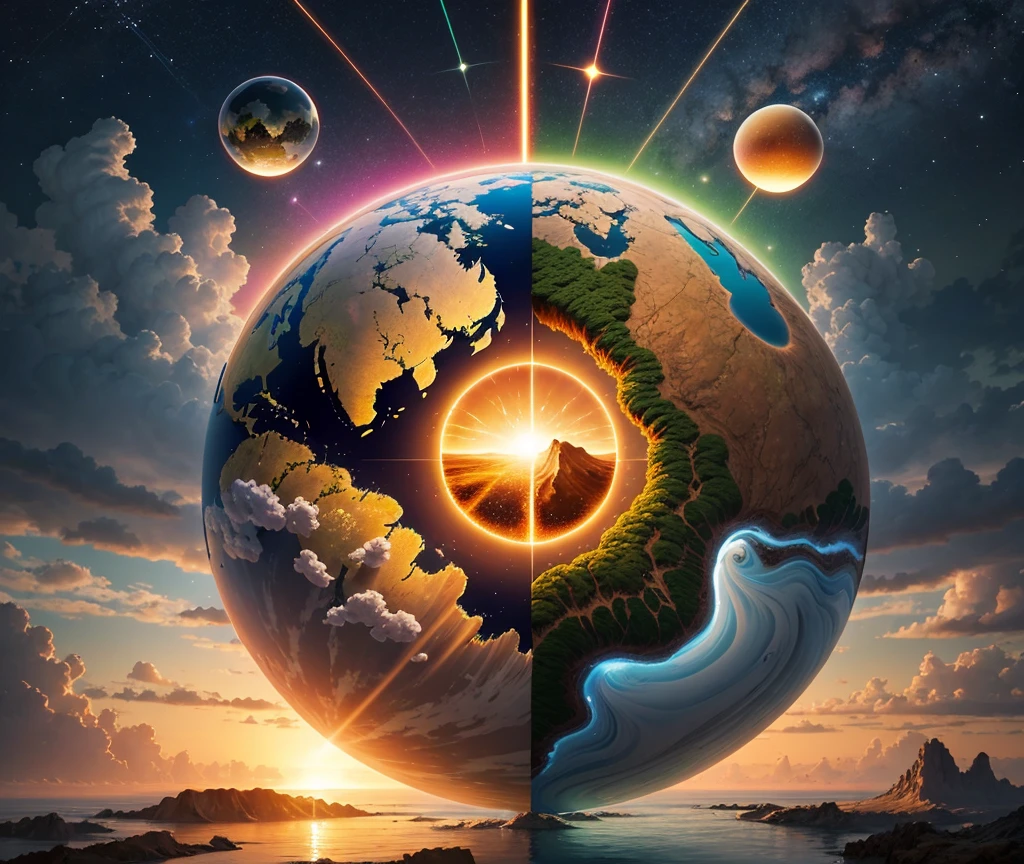 A glass tungsten light bulb with nine planets，Space Background， best quality, 4K, 8K, highres, masterpiece:1.2, ultra-detailed, realistic, photorealistic, photo-realistic:1.37, HDR, uhd, studio lighting, ultra-fine painting, sharp focus, physically-based rendering, extreme detail description, professional, vivid colors, close up