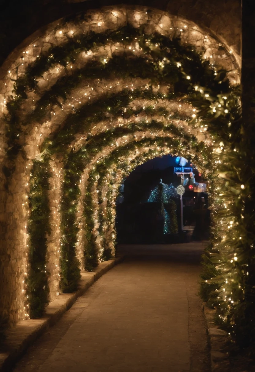 stunning christmas illuminations、Glowing lighting、illuminated tunnel