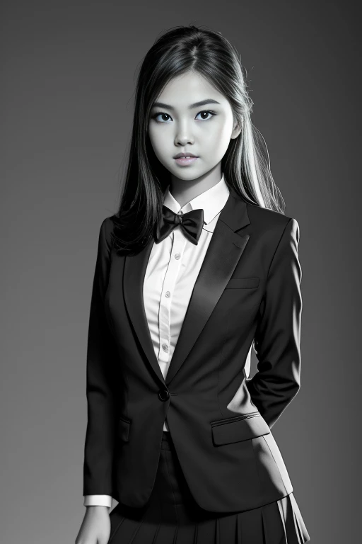 15 year old school girl in a school girl uniform, Canon EOS 5D Mark IV with 50mm f/1.8 lens	Natural light during golden hour	Close-up shot with a blurred background, capturing the uniform's details	Enhanced color saturation and subtle vignette in post-processing, Edgy Glam: Bold and edgy eye makeup with graphic liner; Matte foundation for a flawless complexion; Nude lips to balance the dramatic eyes; Strong contouring for a sculpted look; Defined brows for added structure.