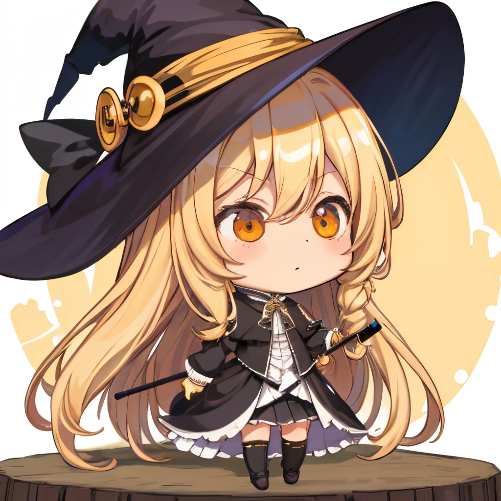 ​masterpiece、top-quality、1girl in、Marisa slowly、length hair、Golden hair、Chibi、laught、the witch