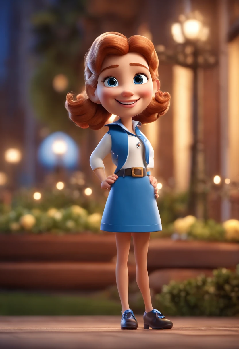 Cartoon character The character is dressed in a white and blue uniform, which includes a jacket and a blue bow. She is smiling and seems to be excited, roupa estilo marinheiro,animation style rendering, 3D estilizado, Arnold Maya render, 3 d render stylized, toon render keyshot, Personagem 3D, Personagem 3D, 3d rendering stylized, 3 d character render, personagem de desenho animado, Personagem de close up, Pose de personagem, (Estilo Pixar) (master part:1.2) (Bokeh) (best quality) (pele detalhada) (textura detalhada) (8k) (argila) (Cinematic lighting) (foco nítido，Senta e vaza a parte superior do corpo