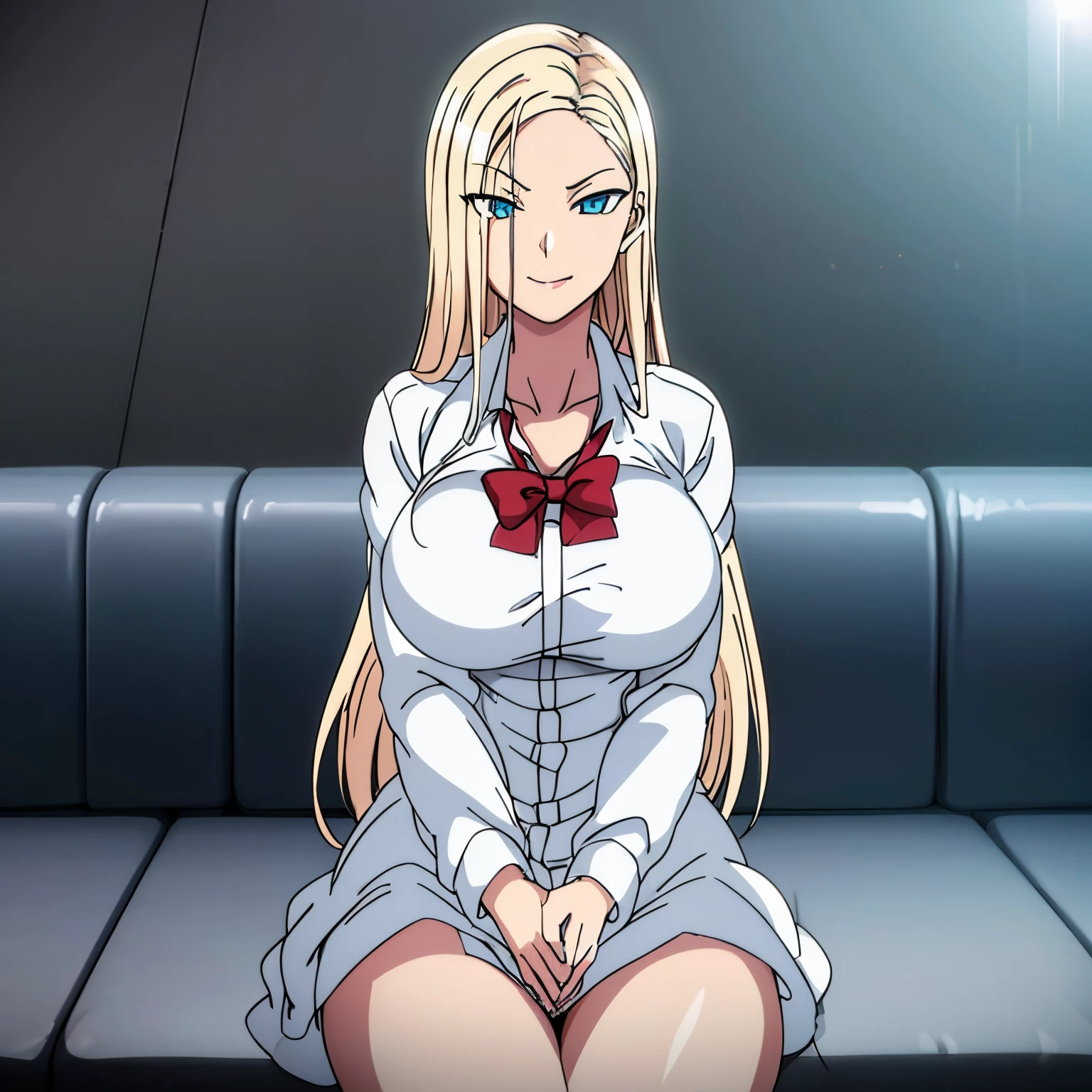 place：(day:1.7),
action：sitting at attention,sitting on couch,
trappings： white_collared_shirt,skirt,collarbone,red_bowtie,
The character：the hair：blonde_hair, blue_eyes,long_hair,parted_bangs,
Role locking：
1 girl,Solo, Manga,20yo,mature female,Beautiful Finger,Beautiful long legs,Beautiful body,Beautiful Nose,Beautiful character design, perfect eyes, perfect face,
Eye expressions：
looking at viewer,naughty face, smile,
Quality:
official art,extremely detailed CG unity 8k wallpaper, perfect lighting,Colorful, Bright_Front_face_Lighting,
(masterpiece:1.0),(best_quality:1.0), ultra high res,4K,ultra-detailed,
photography, 8K, HDR, highres, absurdres:1.2, Kodak portra 400, film grain, blurry background, bokeh:1.2, lens flare, (vibrant_color:1.2)
big breasts body:
(Beautiful,large_Breasts:1.4), (beautiful_face:1.5),(narrow_waist),
Negative prompt: EasyNegative, lowres, bad anatomy, bad hands, text, error, missing fingers, extra digit, fewer digits, cropped, jpeg artifacts, signature, watermark, username, blurry, out of focus, censorship, Missing vagina, Blurry faces, Blank faces, bad face, Ugly, extra ear, amputee, missing hands, missing arms, missing legs, Extra fingers, 6 fingers, Extra feet, Missing nipples, ghost, futanari, Extra legs, Extra hands, panties,pants, (painting by bad-artist-anime:0.9), (painting by bad-artist:0.9), text, error, blurry, jpeg artifacts, cropped, normal quality, artist name, (worst quality, low quality:1.4),
Steps: 27, Sampler: Euler a, CFG scale: 7, Seed: 834388144, Size: 512x768, Model hash: 3e9211917c, Model: yesmix_v16Original, Denoising strength: 0.5, Hires upscale: 2, Hires steps: 18, Hires upscaler: R-ESRGAN 4x+ Anime6B
Negative prompt: EasyNegative, bad_prompt, bad-artist-anime, bad-hands-5, lowres, bad anatomy, bad hands, text, error, missing fingers, extra digit, fewer digits, cropped, jpeg artifacts, signature, watermark, username, blurry, out of focus, censorship, Missing vagina, Blurry faces, Blank faces, bad