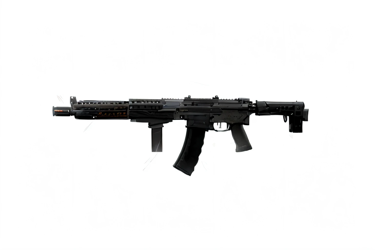 Close-up of machine gun on white background, assault rifle, corner assault rifle, AK 1 2, pulse rifle, Slr, smg, Realistic weapons, futuristic assault rifle, air gun, Very detailed footage, rifles, realistic gun, Super sharp - - ar 1 6 : 9, rifles, machine guns, nipple play