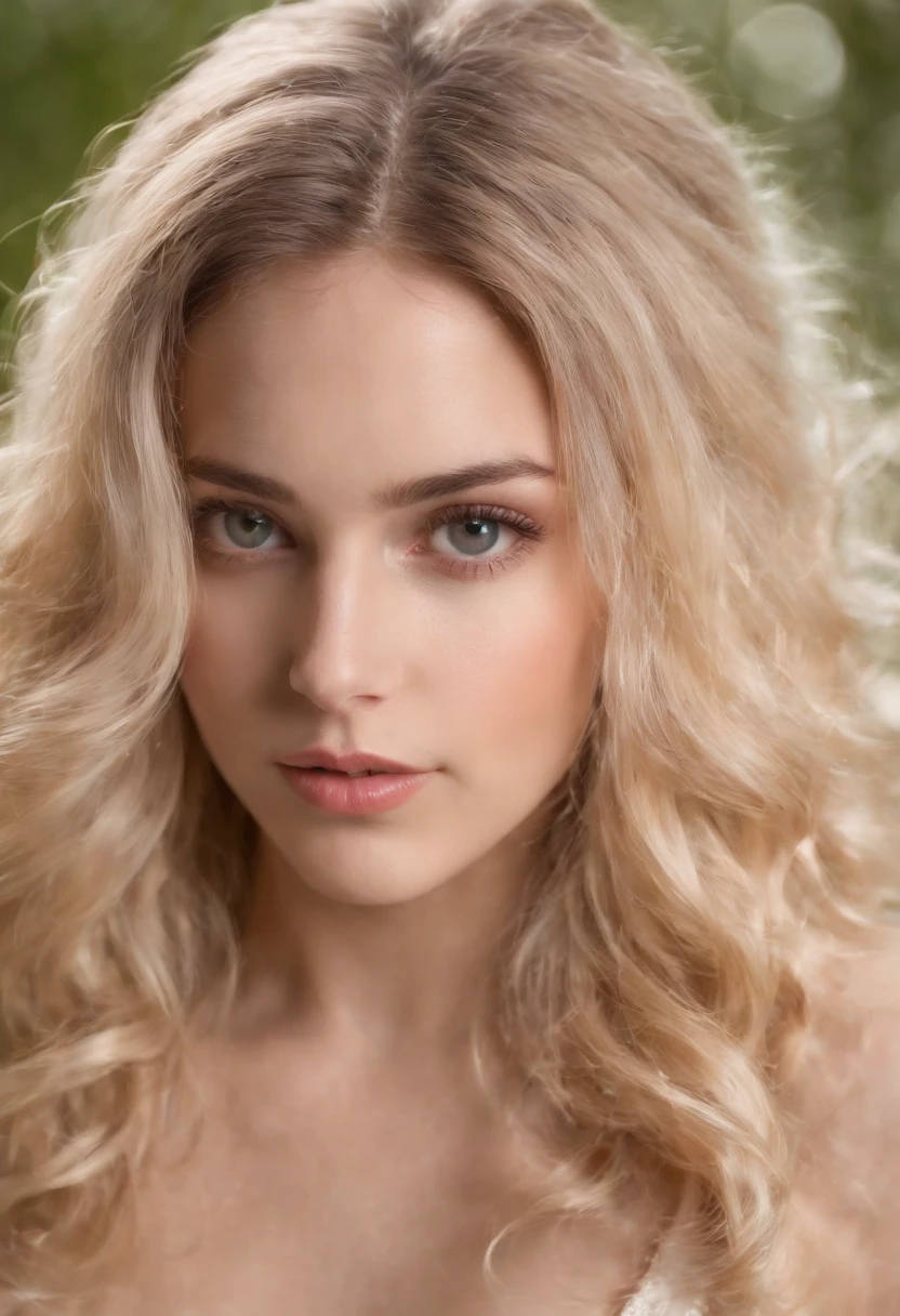 "Retrato de corpo inteiro de uma menina encantadora com cabelo cacheado, beautiful face, cativante olhos azuis, e tamanho modesto do busto, mostrando sua beleza natural, corpo inteiro, totalmente nua, seios lindos. vagina tulip."