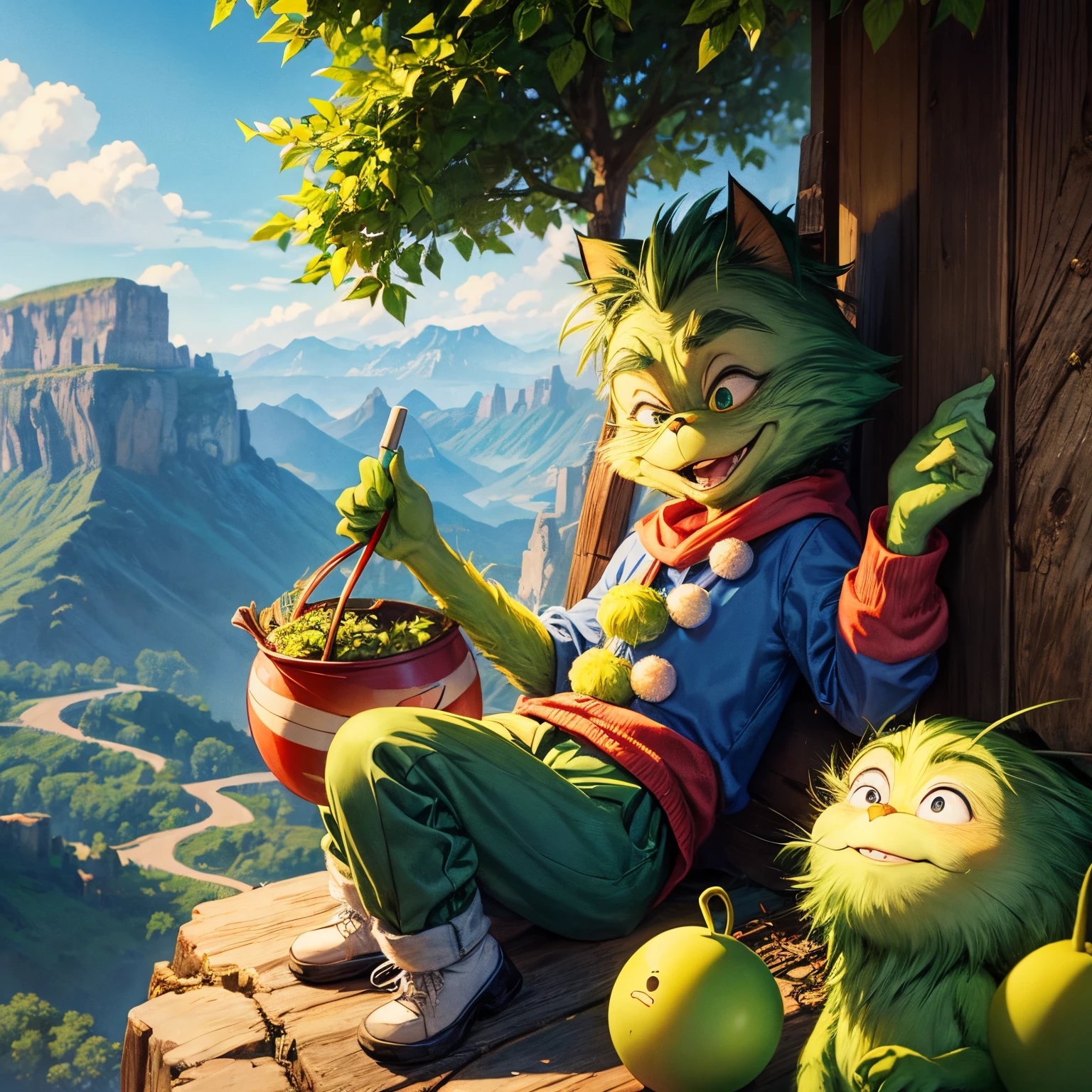 The Grinch is a fictional character created by children's author and cartoonist Dr. Seuss。He is best known for the 1957 children's book《How the Grinch Stole Christmas》The protagonist!
The Grinch is depicted as a green、hairy pubic、Pot-bellied、pear shaped、short-nosed humanoid,With a cat-like face and a cynical personality。In full color adaptation,It is usually dyed yellow-green。over the past 53 years,He has been living in seclusion on the cliff,Overlooking the town of Whoville。