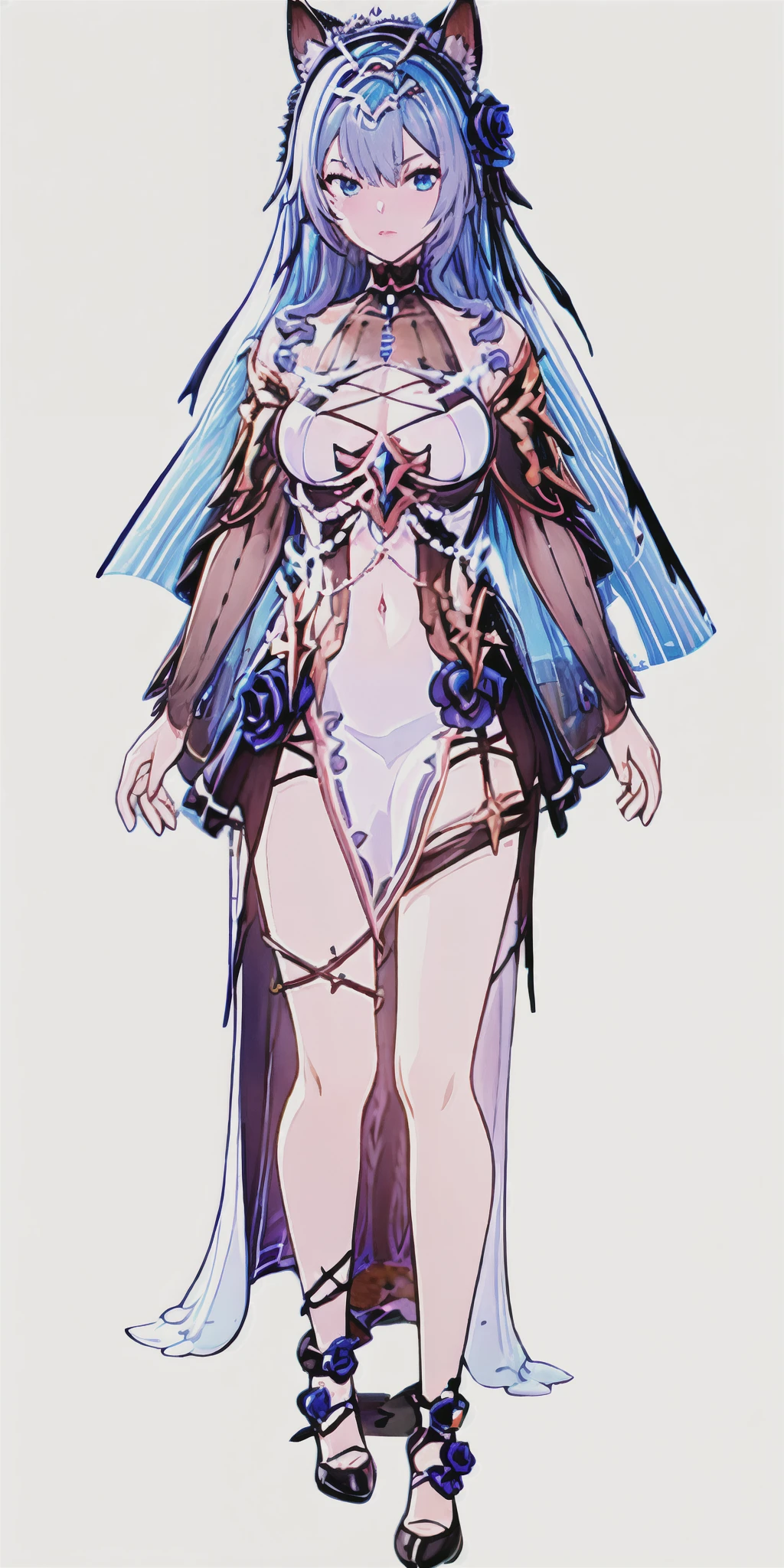 One in a white dress、Anime character of woman with cat ears, Cute anime waifu wearing nice clothes, White dress!! silber hair, azur lane style, Translucent liquid comes from《Azure route》videogame, in dress, 《Azure route》人物, from girls, clear outfit design, Anime full body illustration, white-haired god, Official character art