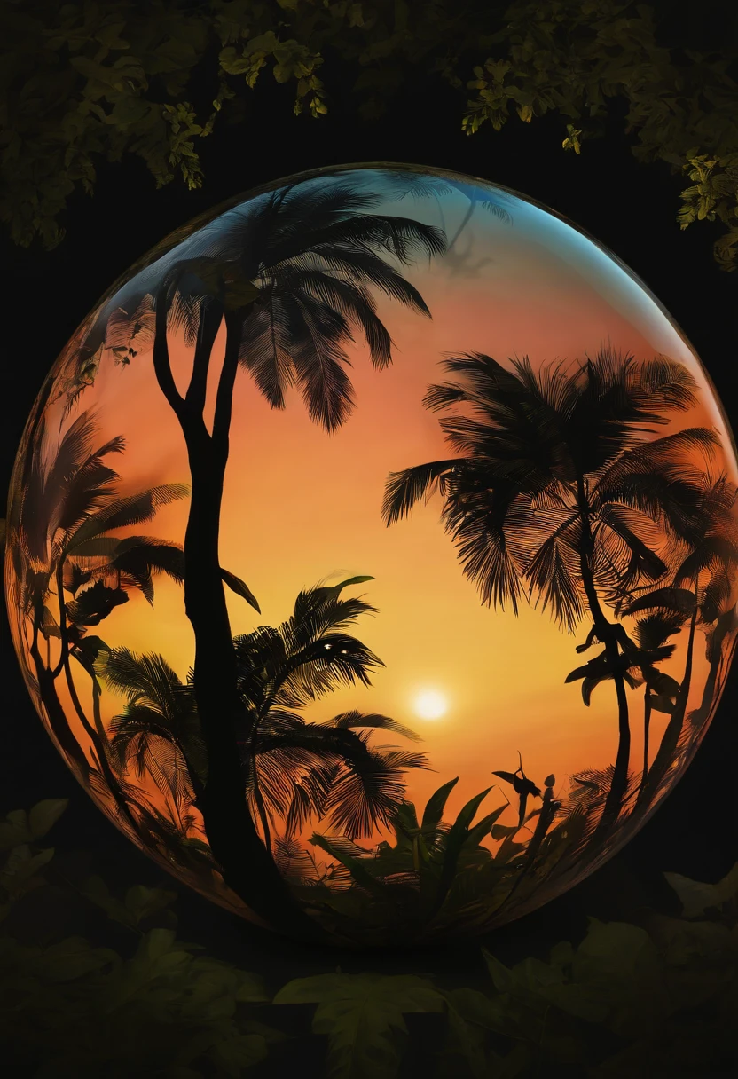 Jungle tree silhouette draft,mapped on glass ball