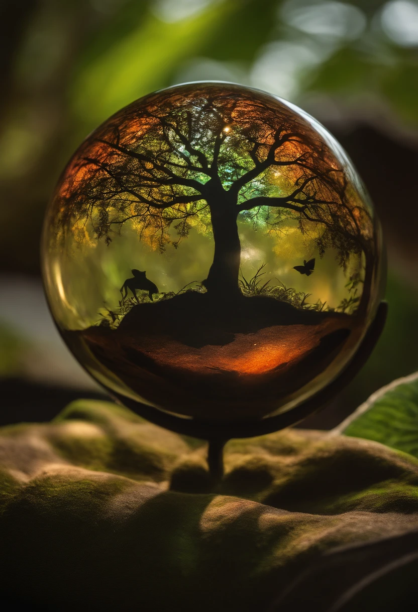 Jungle tree silhouette draft,mapped on glass ball