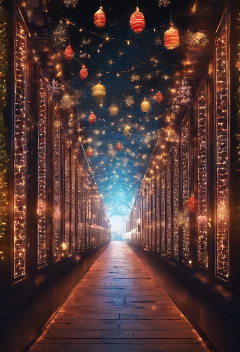 stunning christmas illuminations、Glowing lighting、illuminated tunnel