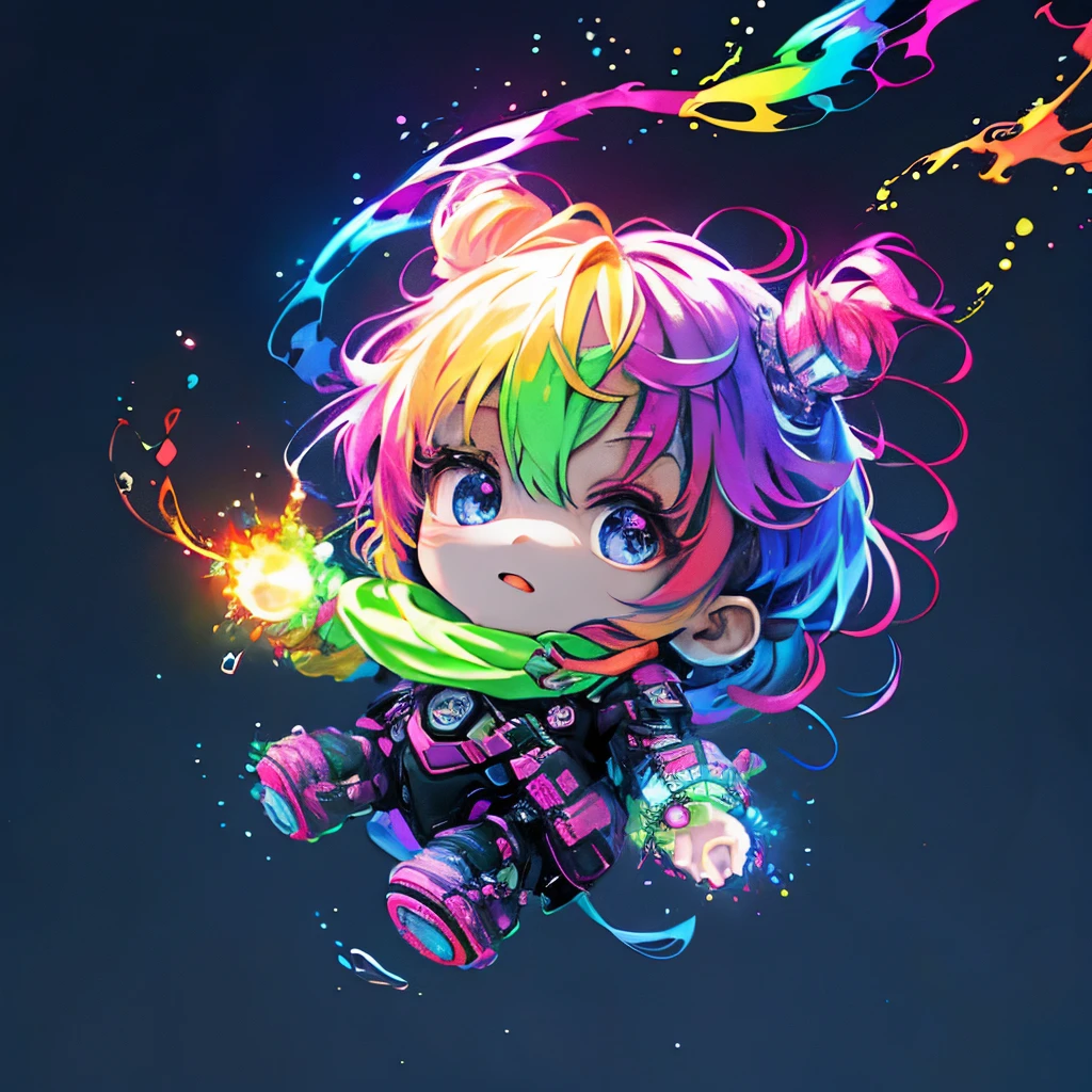 Irridescent color、Colorful popular mascot characters，Round and cute space robots, colours々decorative、coloured background，fanciful，Complicated details {became brighter，k hd，32k constellations