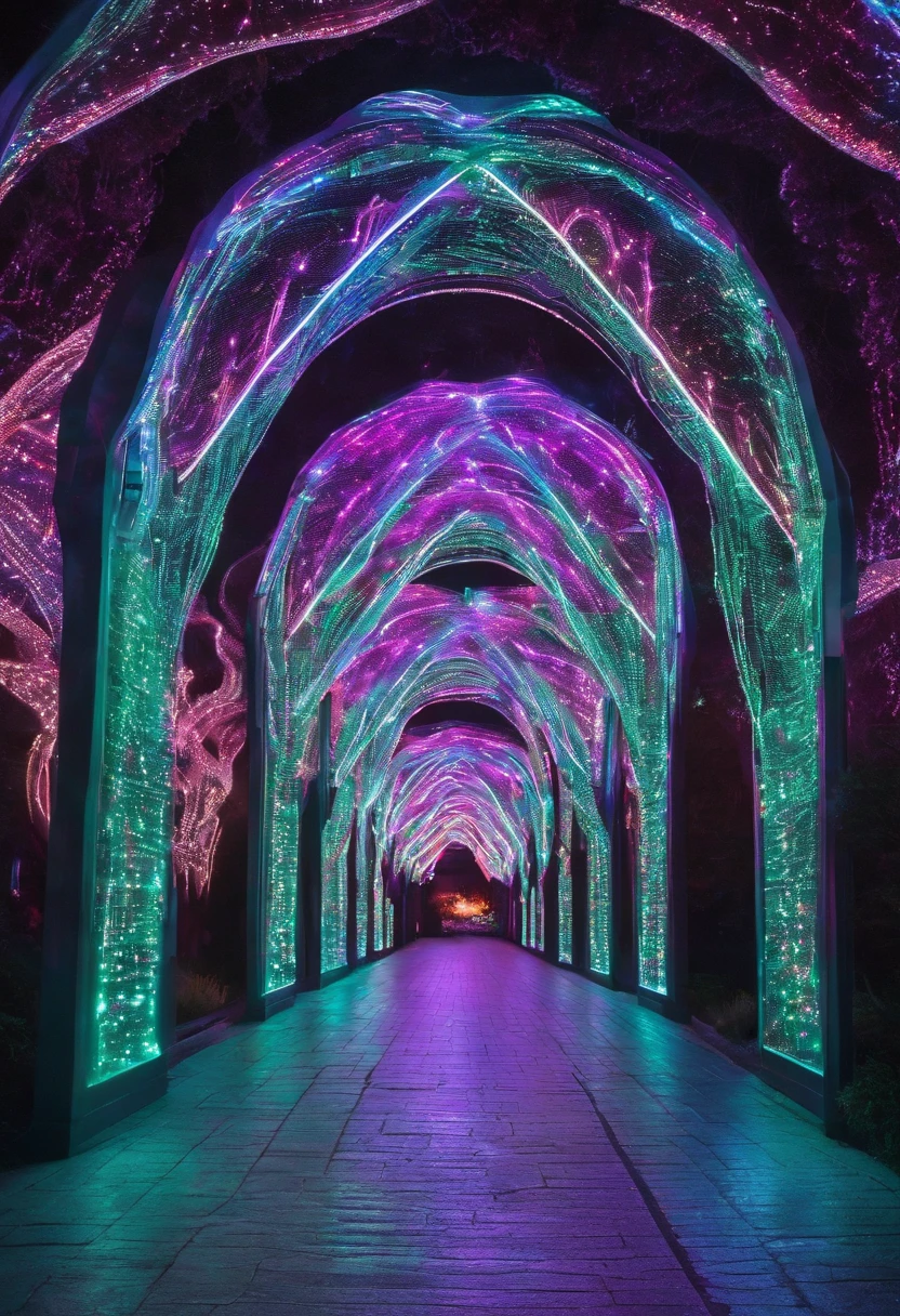 stunning christmas illuminations、Glowing lighting、illuminated tunnel