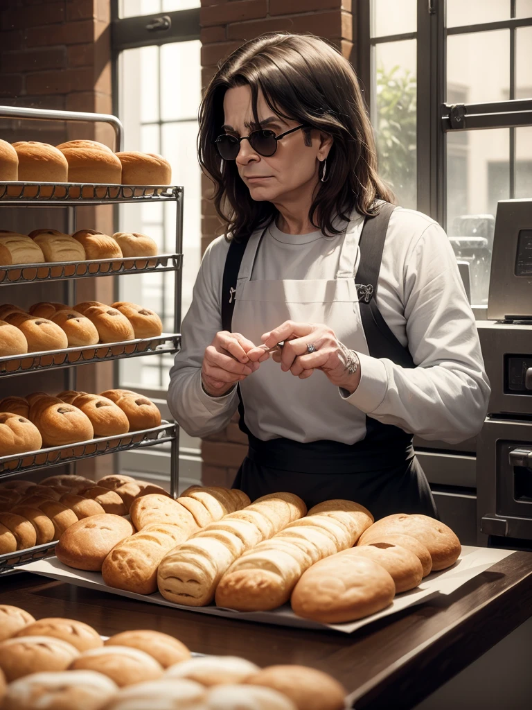 masterpiece, best quality, ozzy osbourne, a quiet day working at the bakery, relaxing, calm