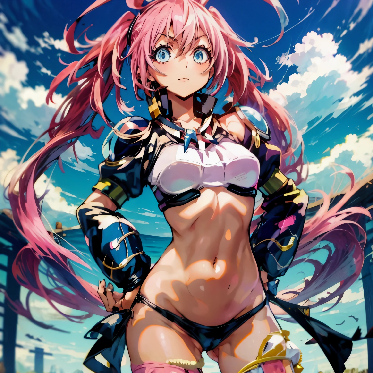butt closeup, girl showing butt, skimpy outfit, nsfw outfit, pink hair, blue eyes