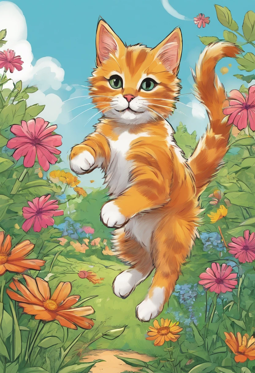 Kitten playing in the garden,Jump happily,