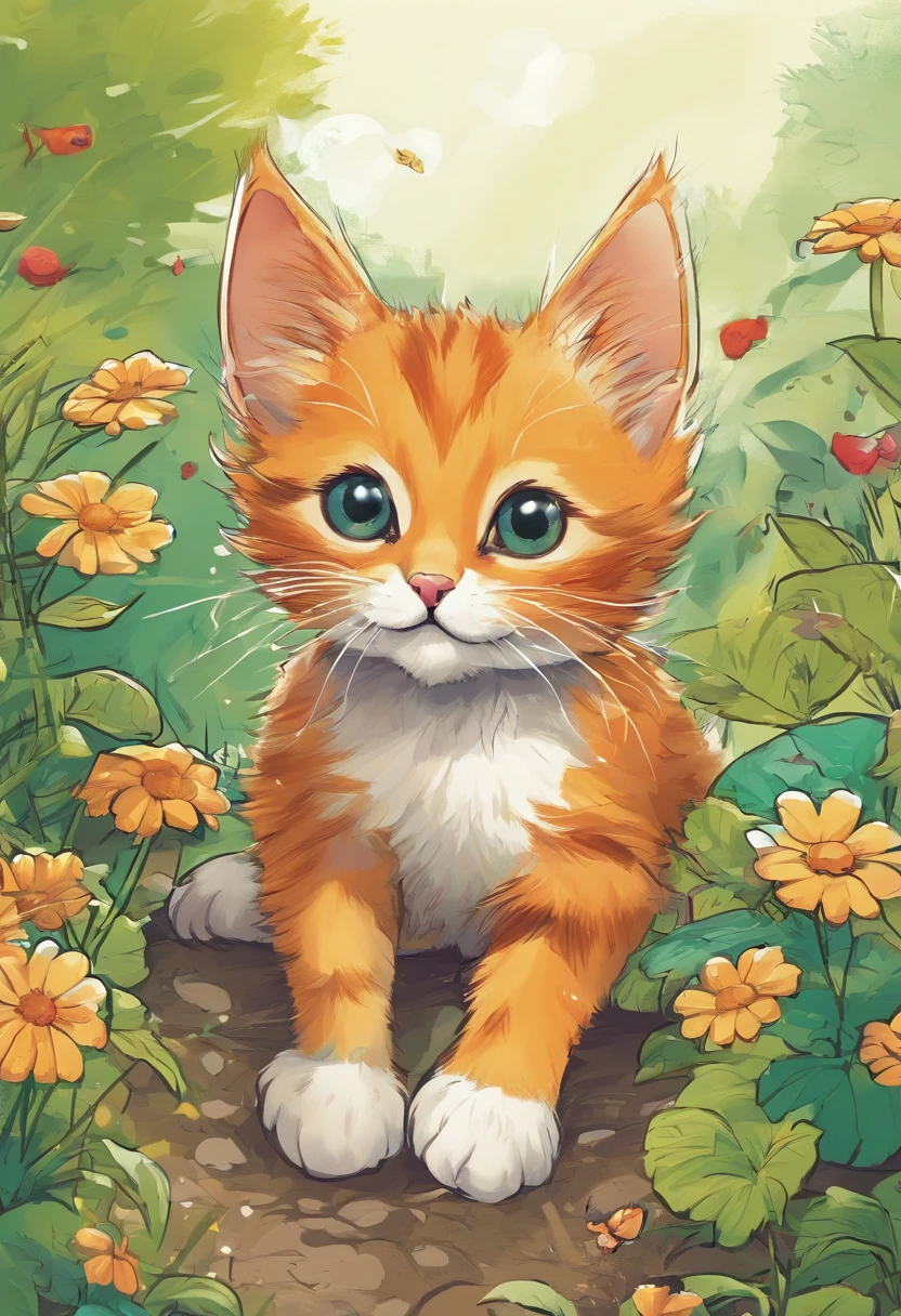 Kitten playing in the garden,Jump happily,