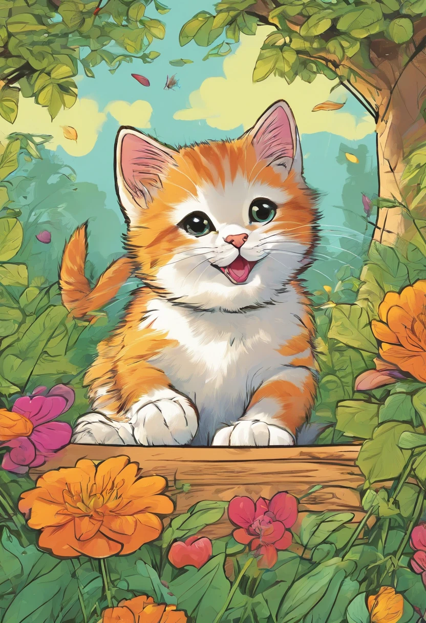 Kitten playing in the garden,Jump happily,