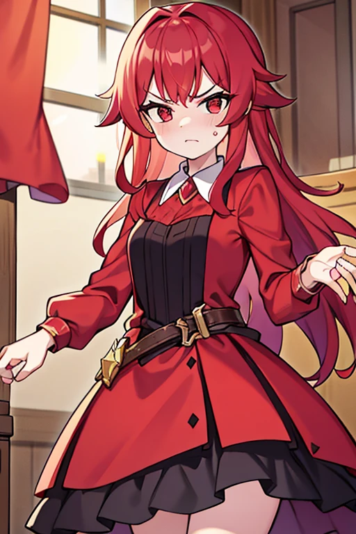 Bratty princess, red hair, dress, scowl,
