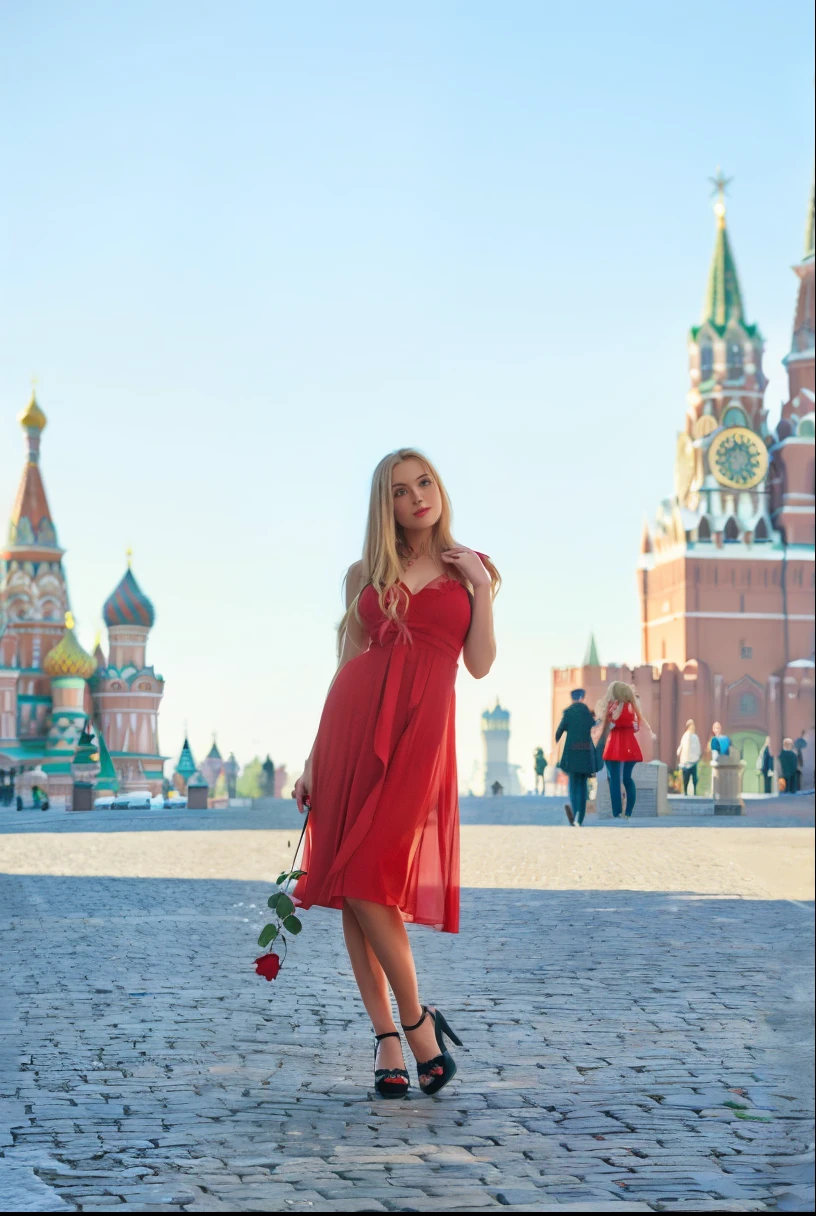 arafed woman in a white dress standing , karol bak uhd, style of julia razumova, photography alexey gurylev, by Fyodor Rokotov, by Alexey Venetsianov, in style of kyrill kotashev, photography alexey kurylev, julia gorokhova. Blond woman in red dress with rose in hand in front of red tower, red square, red square moscow, in moscow centre, girl wears a red dress, moscow, style of julia razumova, inspired by Boris Kustodiev, inspired by Alexander Deyneka, wearing a red dress, elegant red dress, red dress, anna nikonova.
RAW photo, 8K photo of a beautiful woman standing in red square in Moscow, wet uniform red granite square floor bricks, stormy sky, sunshine, Kremlin clock tower showing noon, blonde hair, (breasts), (high detailed skin:1.2), 8k uhd, dslr, soft lighting, high quality, film grain, Fujifilm XT3, red leather high heels, camera Hasselblad H6D-400c MS Shot by photographer 1.4), (full body portrait: 1.4), 18-year-old blonde woman, hourglass figure, RAW uhd portrait photo, extremely large breasts, room background, detailed (texture!, hair!, shine, color!!, flaws: 1.1), highly detailed glowing eyes, (looking at camera), specular light, dslr, extreme quality, sharp focus, sharp, dof, Film grain, (centered), Fujifilm XT3, crystal clear, center of frame, cute face, sharp focus, bokeh, (dark light), low key, night, (night sky ) detailed skin pores, complex eye detail